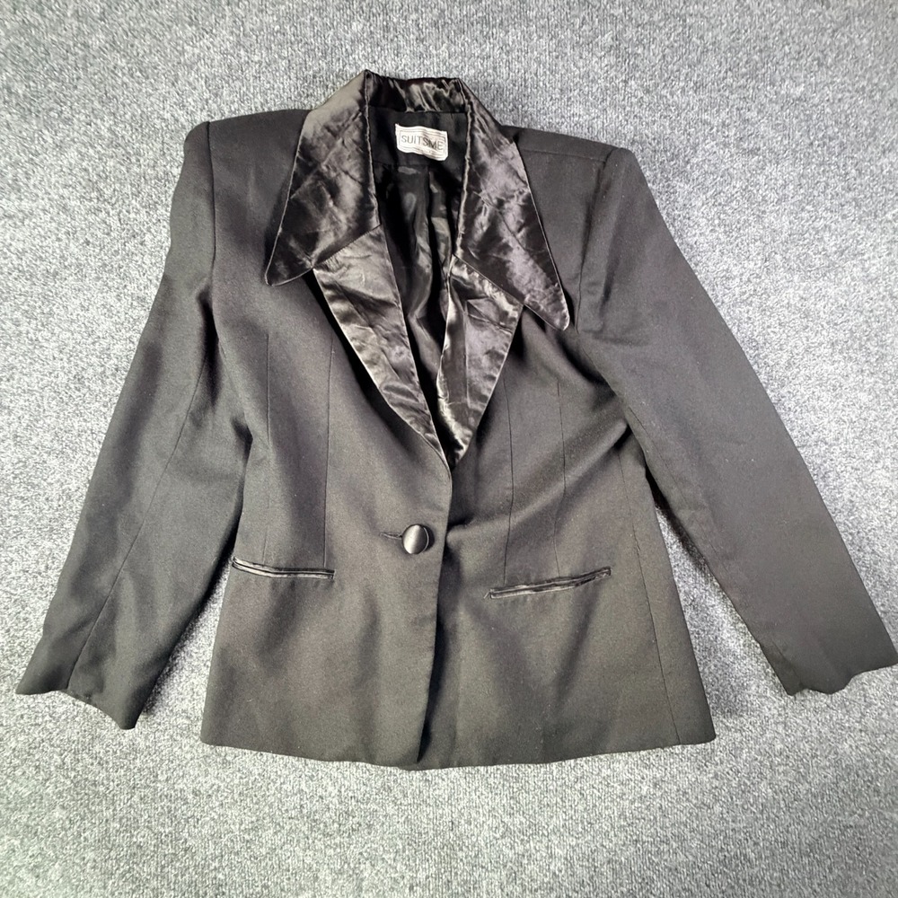 Suitsme Blazer Jacket Women 34x27 Black Single Breasted Satin Notch Lapel Formal